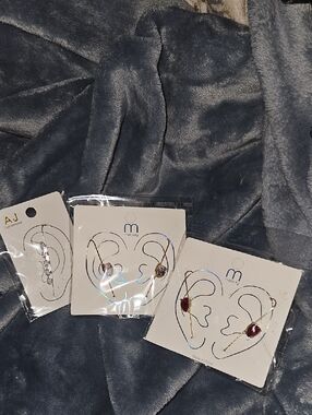 Gold Hoop Earrings with Red Stone Accent - Women Jewelry